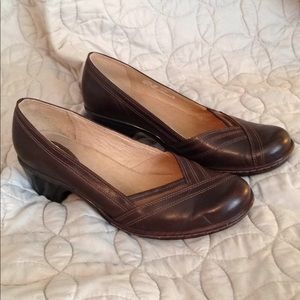 Brown Leather Clark's wedge heels, Ladies 9